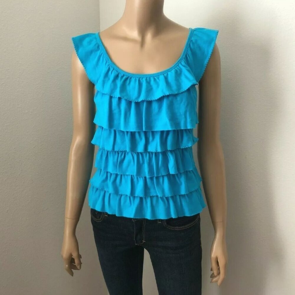 Hollister Womens Ruffle Blouse Size XS Turquoise Blue Shirt